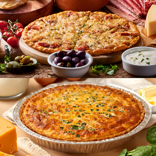Pizza bases, toppings, roti's & Quiches
